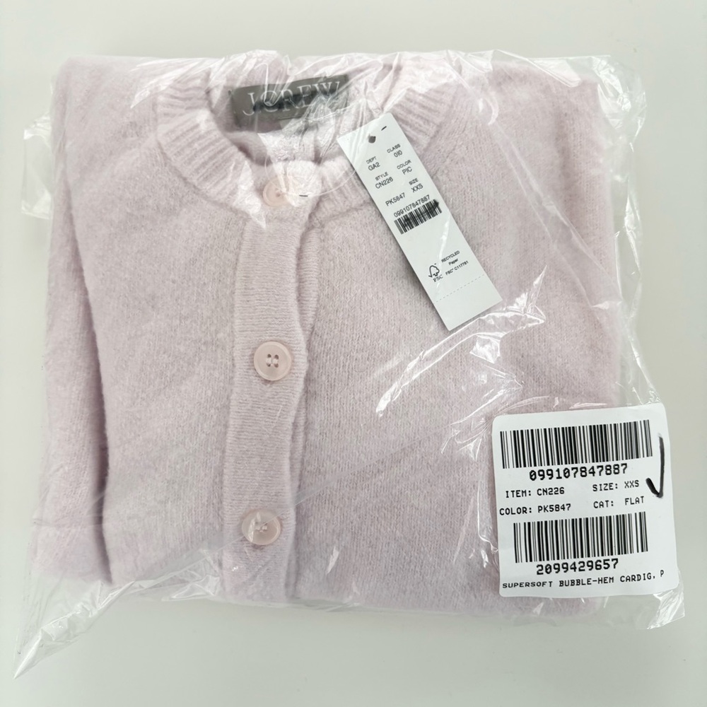 NWT J. Crew Supersoft Bubble-hem Cardigan Sweater Peppermint Ice Pink - Picture 5 of 6